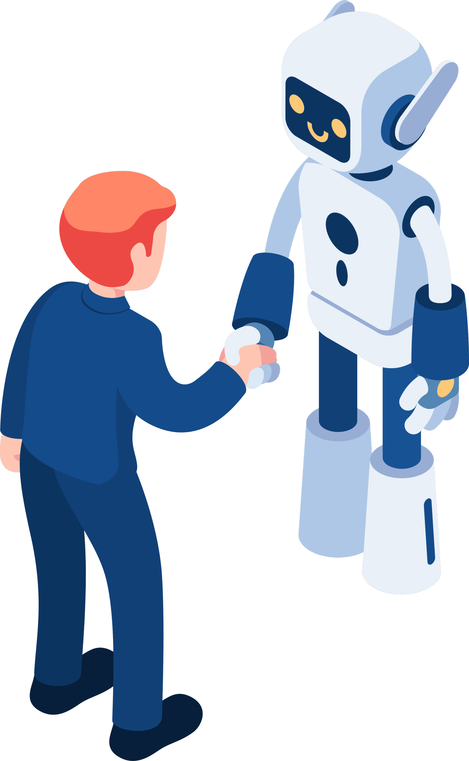 Isometric Businessman Shaking Hands with Ai Robot